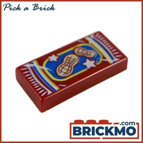 LEGO Bricks Tile 1x2 with Groove with Peanuts Bag Package and Tan Peanuts on Blue Background Pattern 3069bpb0834