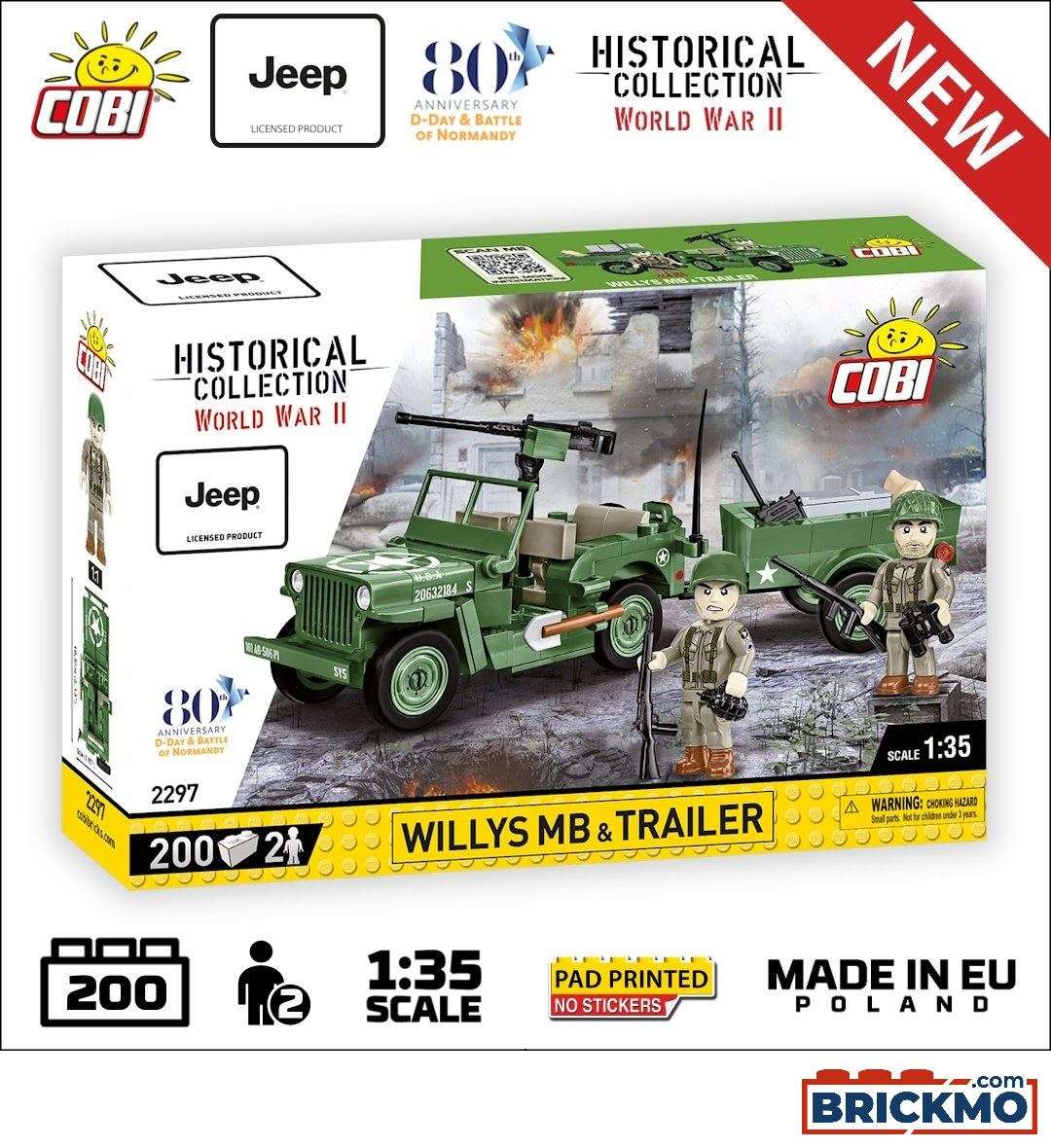 Cobi Historical Collection World War II 2297 Willys MB + Trailer 2297