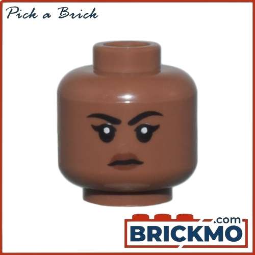 LEGO Bricks Minifigure Head Female Black Eyebrows and Eyelashes Reddish Brown Lips Stern Pattern Hollow Stud 3626cpb3250