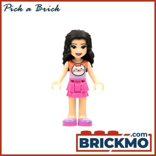 LEGO Bricks Minifigures Friends Emma Coral and Lavender Cat Shirt Dark Pink Skirt Medium Lavender Sh