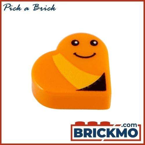 LEGO Bricks Tile Round 1x1 Heart with Worm Bright Light Orange Stirpe Black Eyes and Smile Pattern 3