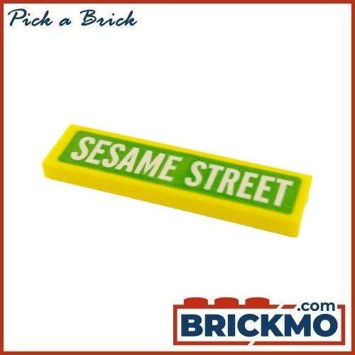 LEGO Bricks Tile 1x4 with White SESAME STREET on Lime Background Pattern 2431pb647