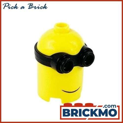 LEGO Bricks Minifigure Head Modified Minion Extra Tall with Blck Goggles and Grin Pattern 67650pb01