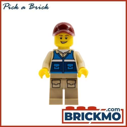 LEGO Bricks Wildlife Rescue Worker Dark Red Cap Blue West with Rescue Pattern on Back Dark Tan Legs with Pockets cty1292