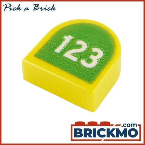 LEGO Bricks Tile Round Decorated 1 x 1 Half Circle Extended with White &#039;123&#039; on Lime Background Patt