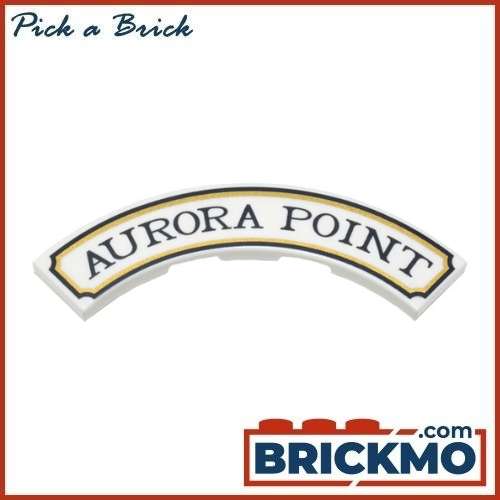 LEGO Bricks Tile Round Corner 4x4 Macaroni Wide with Black and Gold Sign Border and &quot;Aurora Point&quot; P