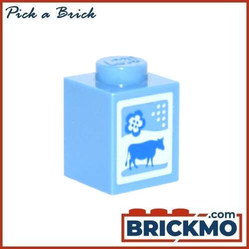 LEGO Bricks Brick 1x1 with Blue Cow and Flower on White Background Pattern 3005pb016
